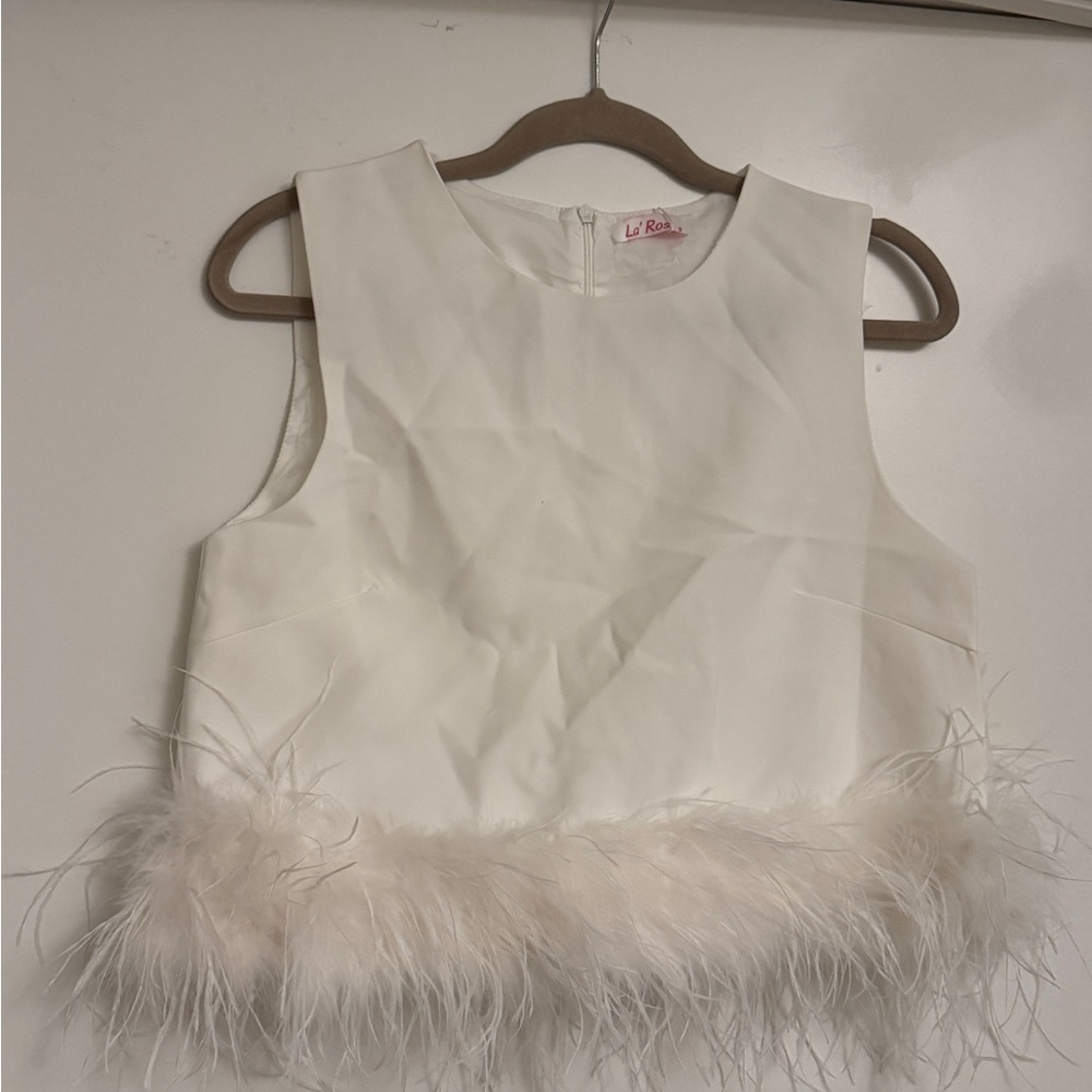 White Feather Trim Sleeveless Top